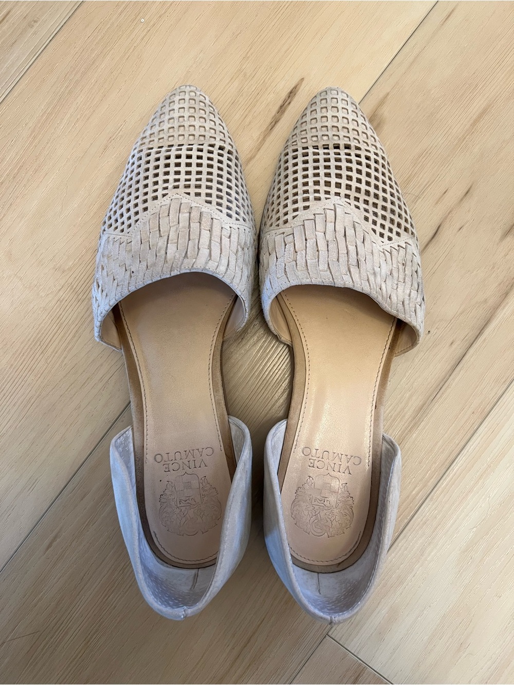 Vince Camuto Cream Woven Pointed-Toe Slip-On Flats